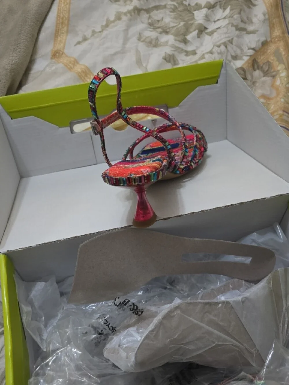Gianni Bini Multicolor Mosaic Strappy Kitten Heel Sandal